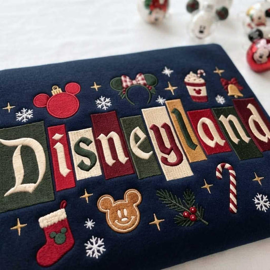 Embroidered Disneyland Christmas Castle Mickey Mouse Sweatshirt, Holiday Crewneck