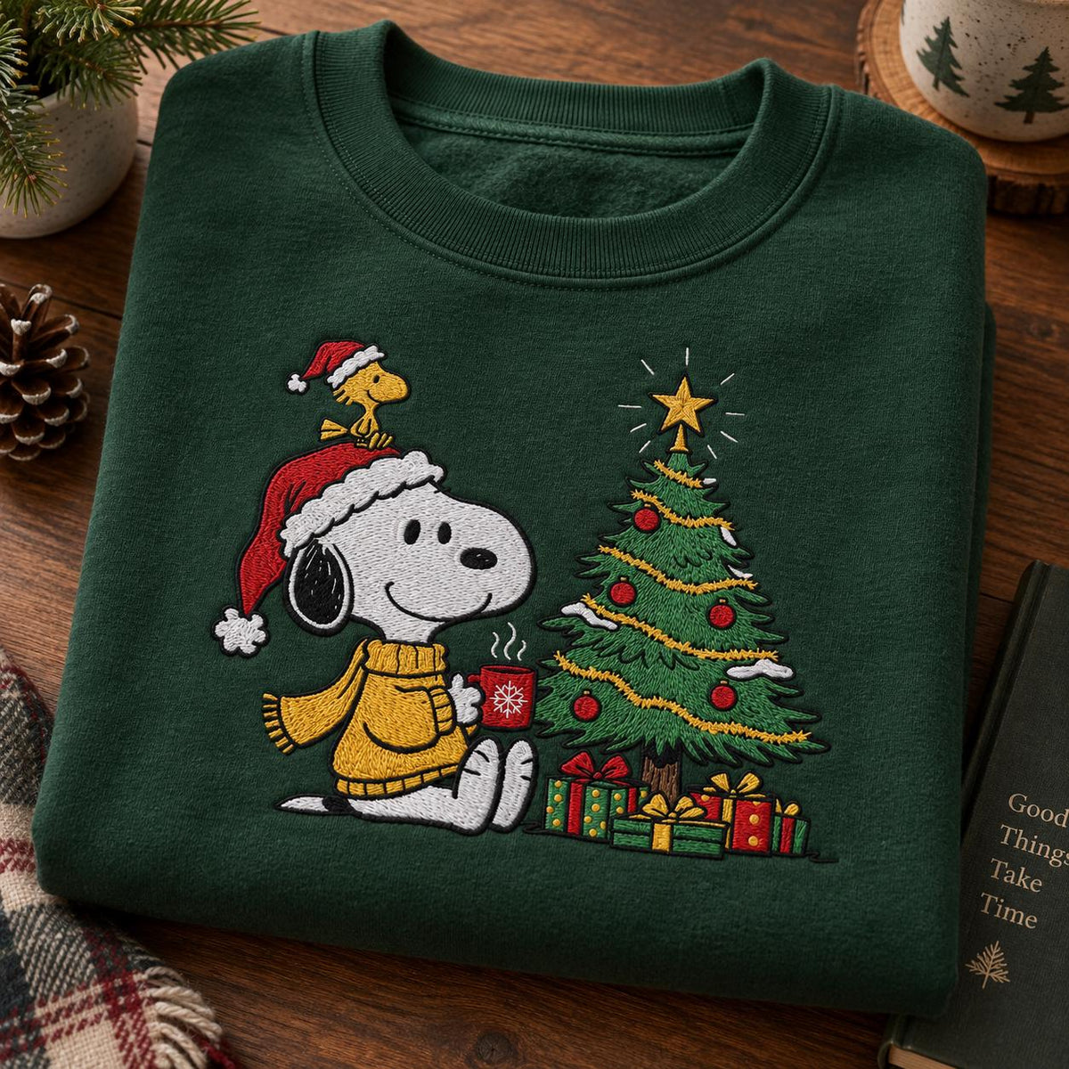 Holiday Dog Embroidered Sweatshirt, Christmas Tree Crewneck, Cozy Winter Sweater, Festive Embroidered Gift