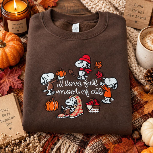 Embroidered Fall Dog Sweatshirt, Pumpkin Season Pullover, Dark Chocolate Crewneck