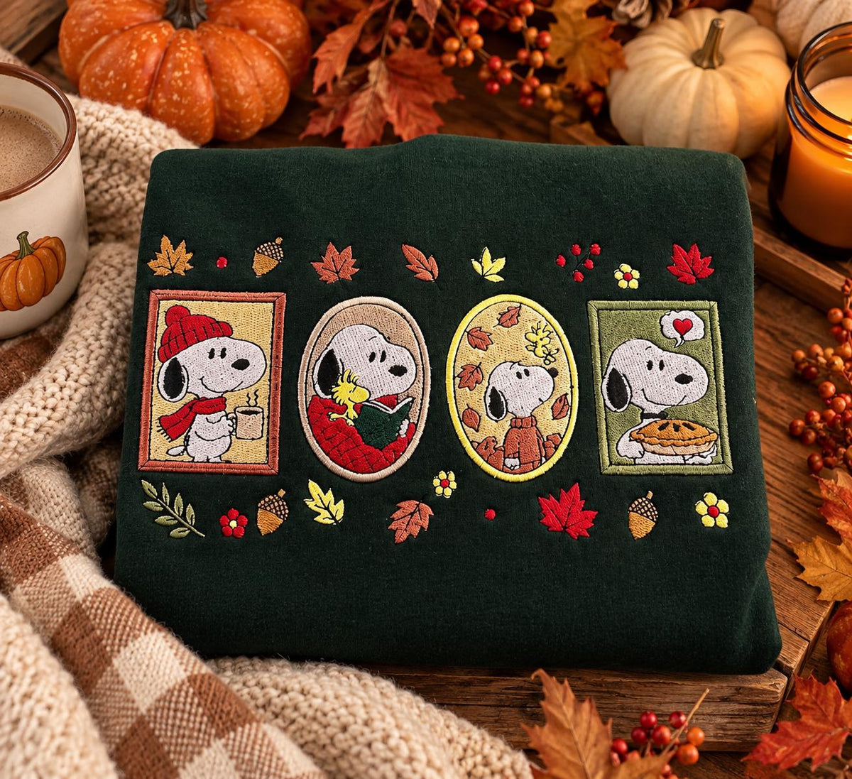 Fall Dog Embroidered Sweatshirt, Cozy Autumn Crewneck, Book Lover & Pumpkin Pie Sweater