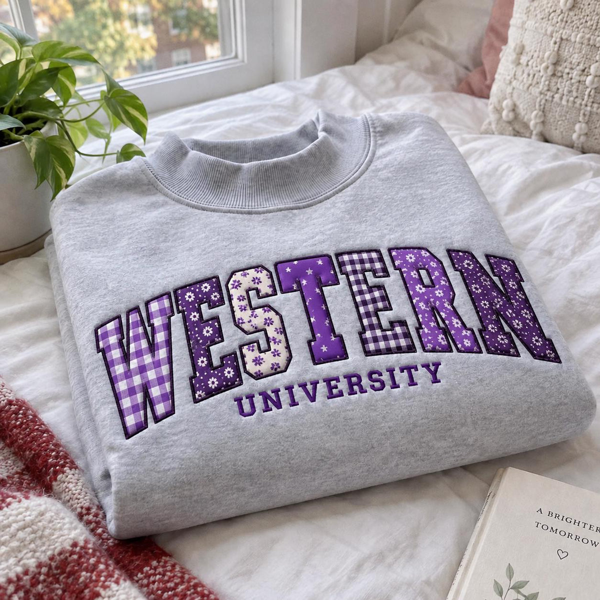 Custom Embroidered Varsity Mockneck Sweatshirt, College Name Patchwork Pullover