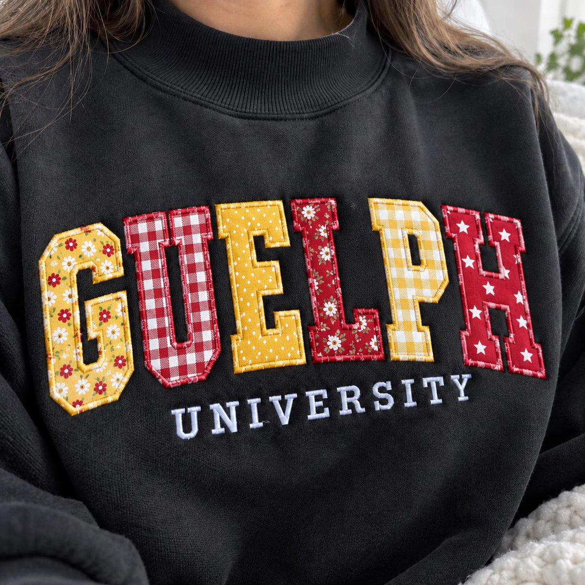 Custom Embroidered Varsity Mockneck Sweatshirt, College Name Patchwork Pullover