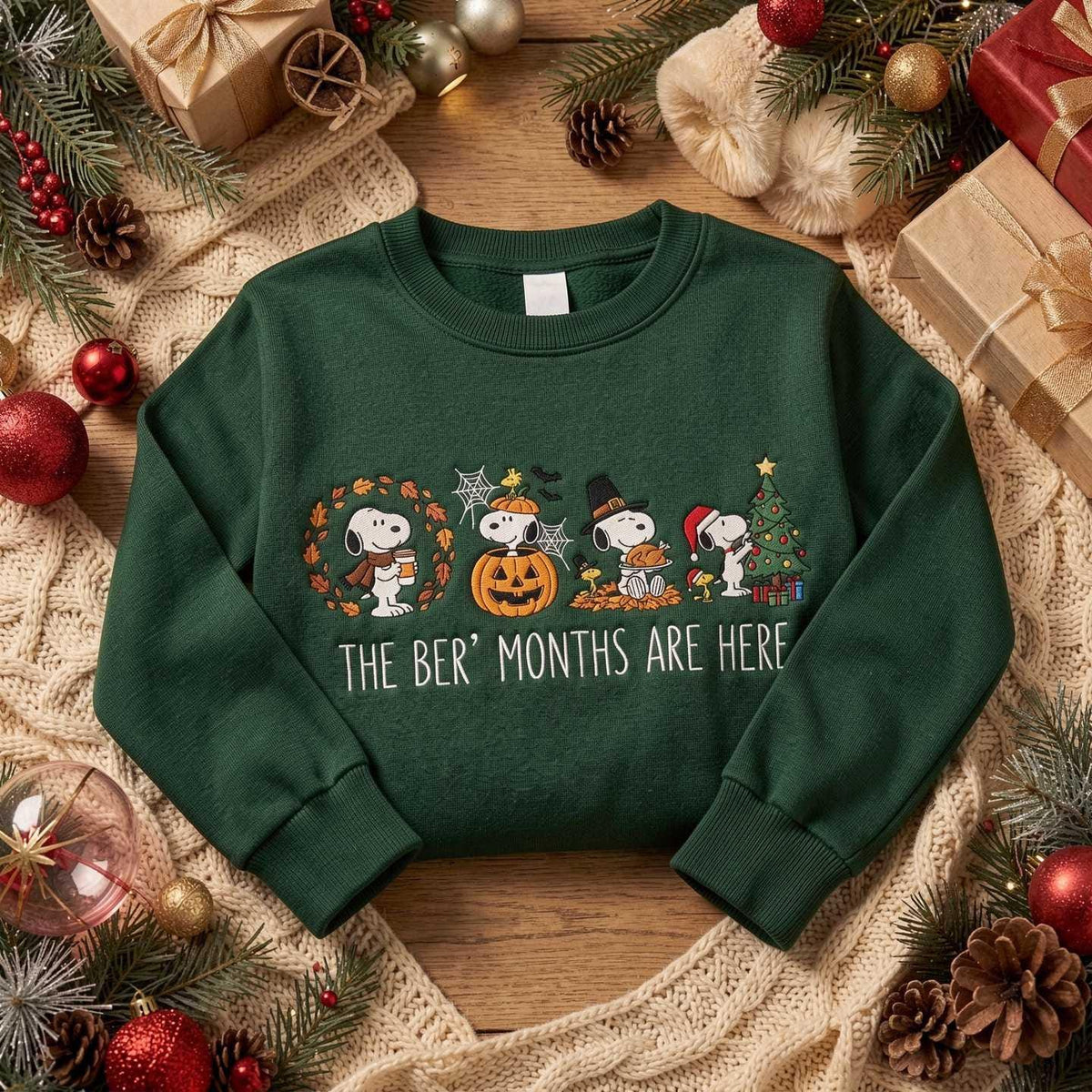 Embroidered Holiday Sweatshirt, The Ber Months Are Here Crewneck, Fall Halloween Thanksgiving Christmas Sweater