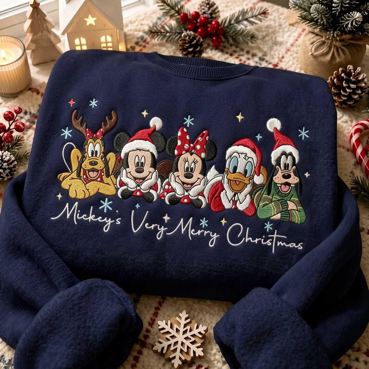 Embroidered Christmas Mouse Sweatshirt, Holiday Character Crewneck, Very Merry Christmas Shirt, Festive Winter Sweater