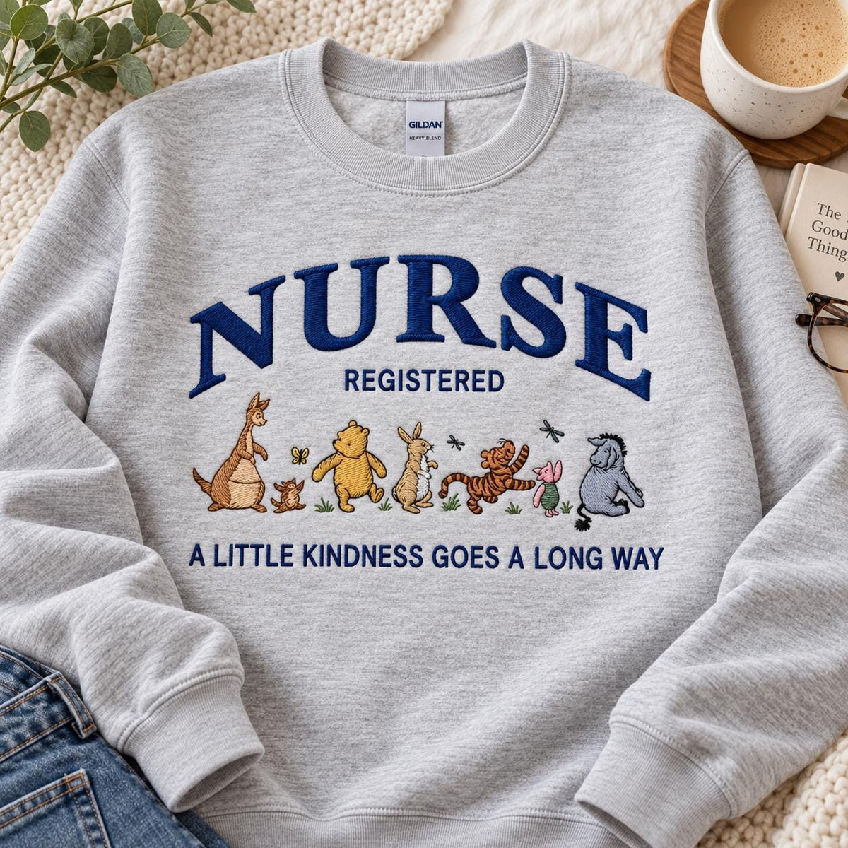 Embroidered Nurse Bear Sweatshirt, Registered Nurse Crewneck, RN Gift, Healthcare Worker Apparel