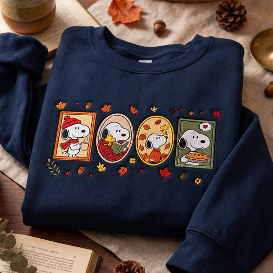 Fall Dog Embroidered Sweatshirt, Cozy Autumn Crewneck, Book Lover & Pumpkin Pie Sweater