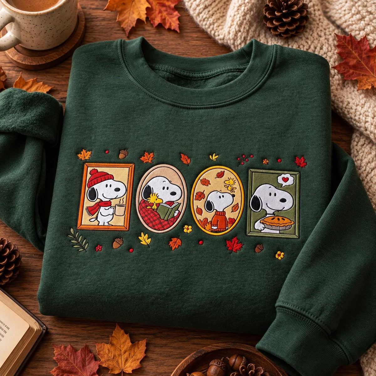 Fall Dog Embroidered Sweatshirt, Cozy Autumn Crewneck, Book Lover & Pumpkin Pie Sweater