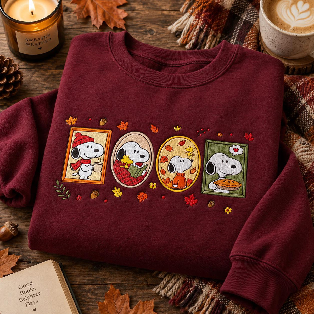 Fall Dog Embroidered Sweatshirt, Cozy Autumn Crewneck, Book Lover & Pumpkin Pie Sweater