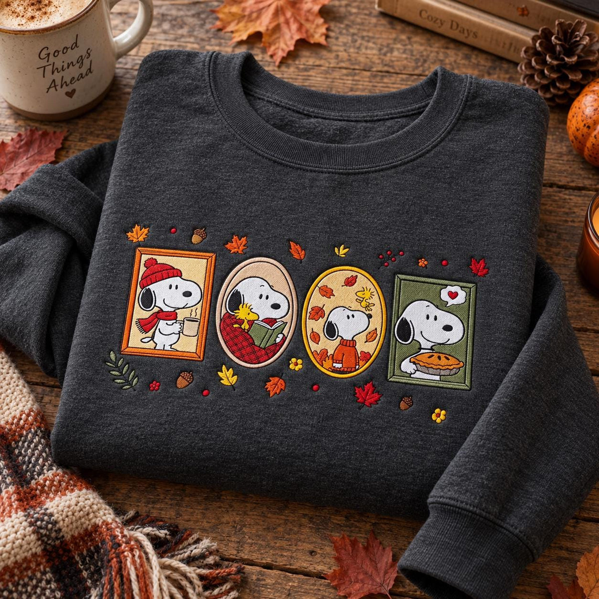 Fall Dog Embroidered Sweatshirt, Cozy Autumn Crewneck, Book Lover & Pumpkin Pie Sweater