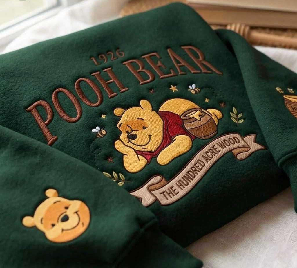 Embroidered  Bear Sweatshirt, Hundred Acre Wood Pullover, Autumn Fleece Crewneck
