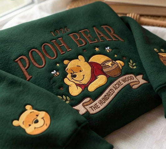 Embroidered  Bear Sweatshirt, Hundred Acre Wood Pullover, Autumn Fleece Crewneck
