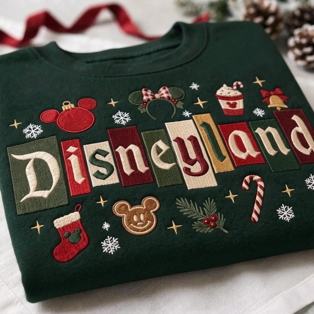 Embroidered Disneyland Christmas Castle Mickey Mouse Sweatshirt, Holiday Crewneck