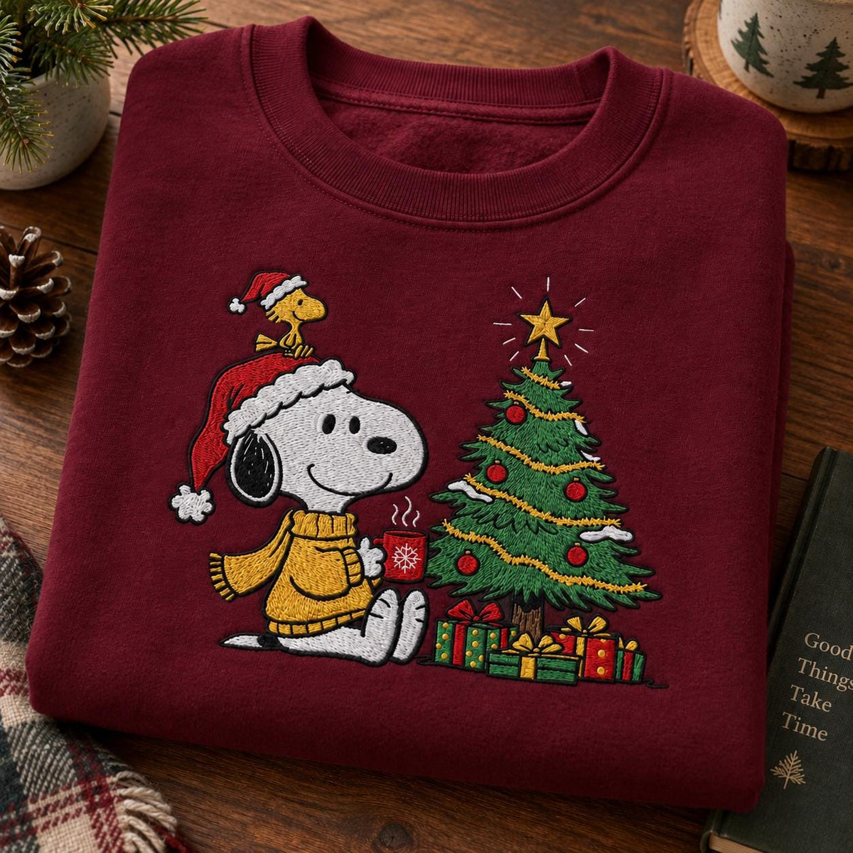 Holiday Dog Embroidered Sweatshirt, Christmas Tree Crewneck, Cozy Winter Sweater, Festive Embroidered Gift