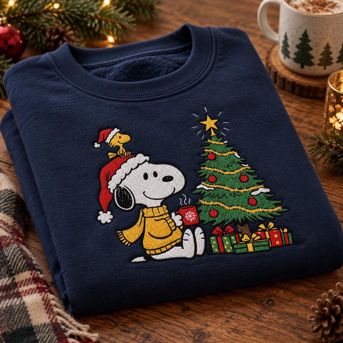 Holiday Dog Embroidered Sweatshirt, Christmas Tree Crewneck, Cozy Winter Sweater, Festive Embroidered Gift