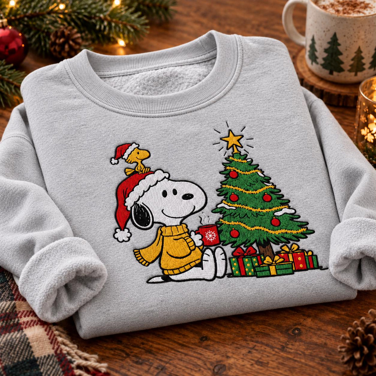 Holiday Dog Embroidered Sweatshirt, Christmas Tree Crewneck, Cozy Winter Sweater, Festive Embroidered Gift