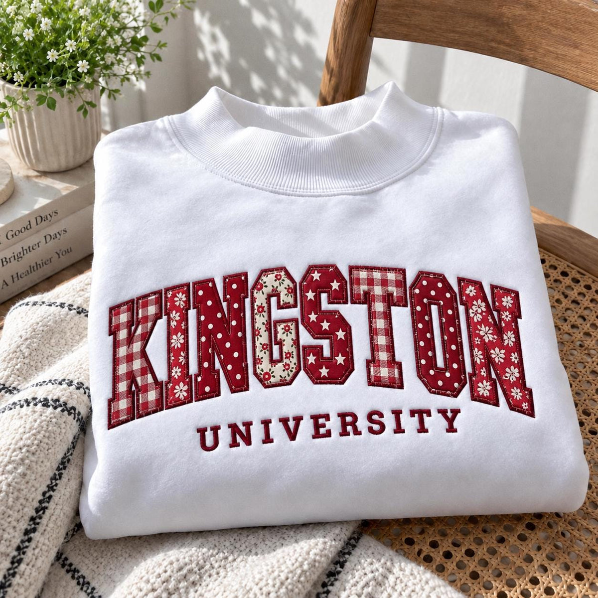 Custom Embroidered Varsity Mockneck Sweatshirt, College Name Patchwork Pullover