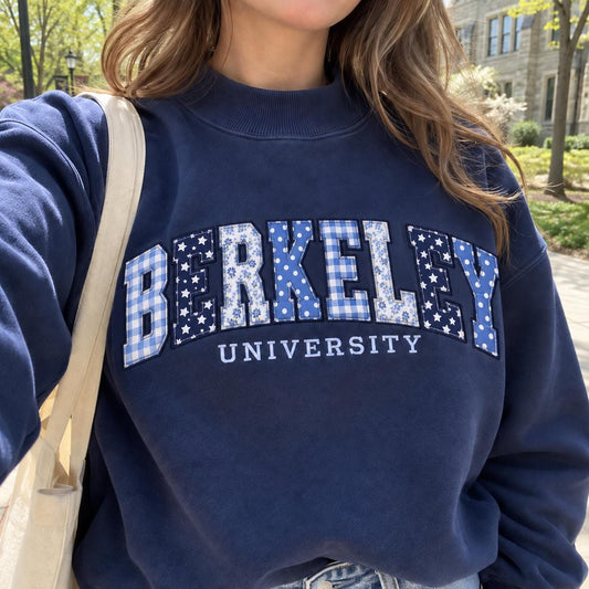 Custom Embroidered Varsity Mockneck Sweatshirt, College Name Patchwork Pullover