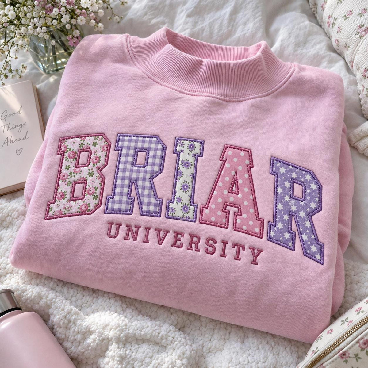 Custom Embroidered Varsity Mockneck Sweatshirt, College Name Patchwork Pullover