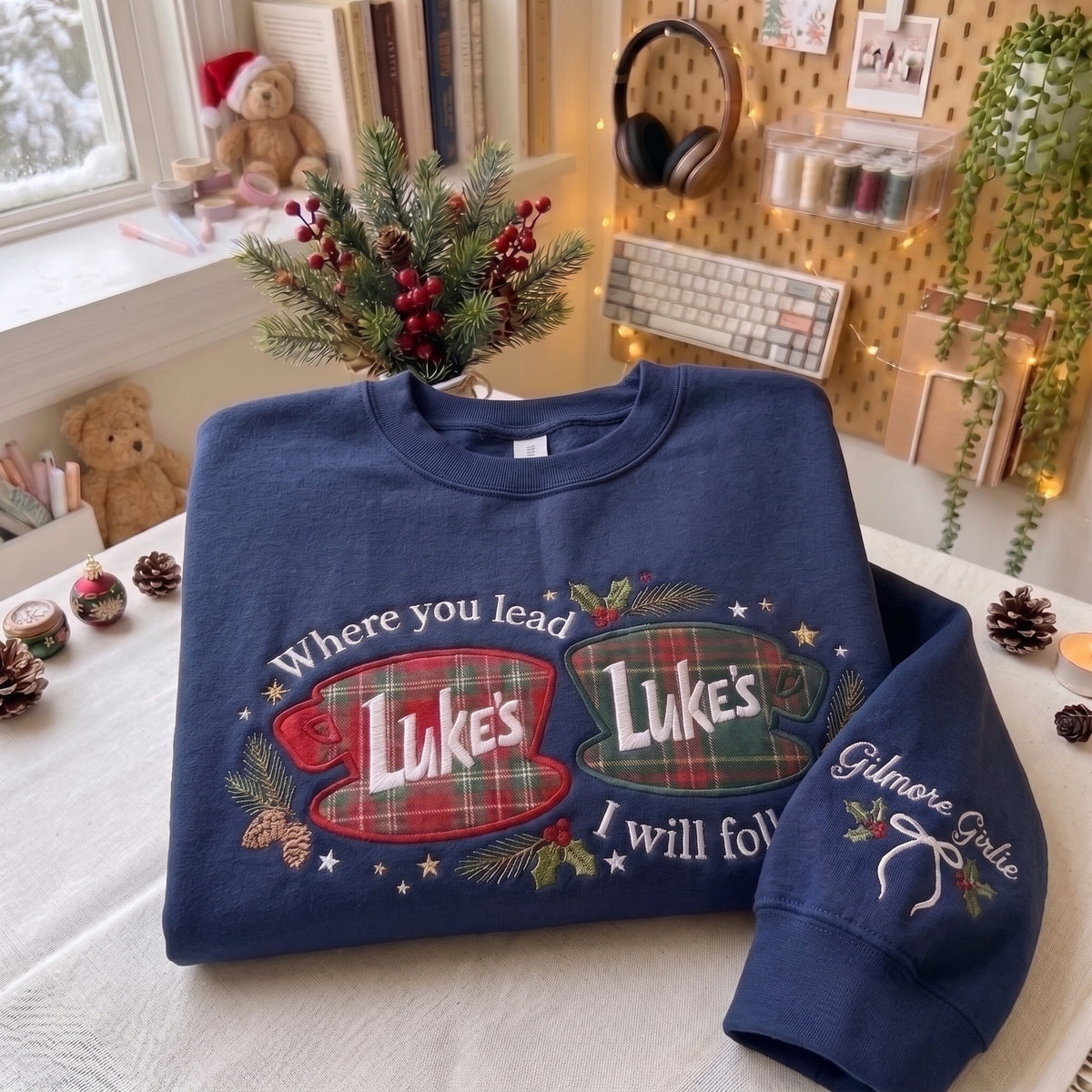 Where you lead I will Follow Christmas Appliqué Embroidered Sweatshirt
