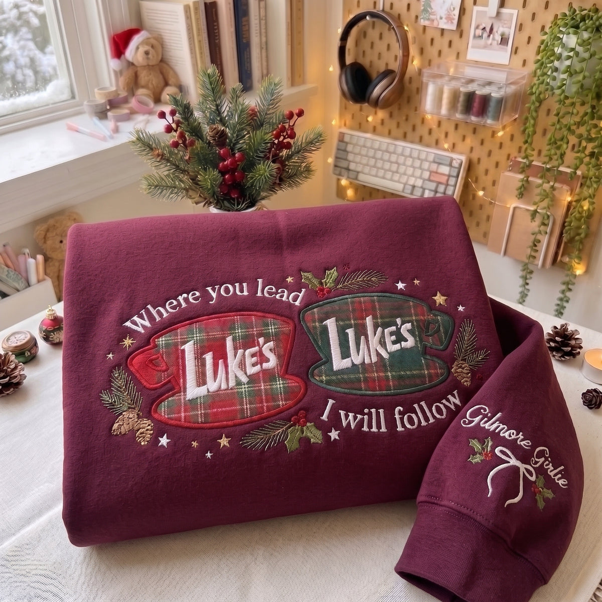 Where you lead I will Follow Christmas Appliqué Embroidered Sweatshirt