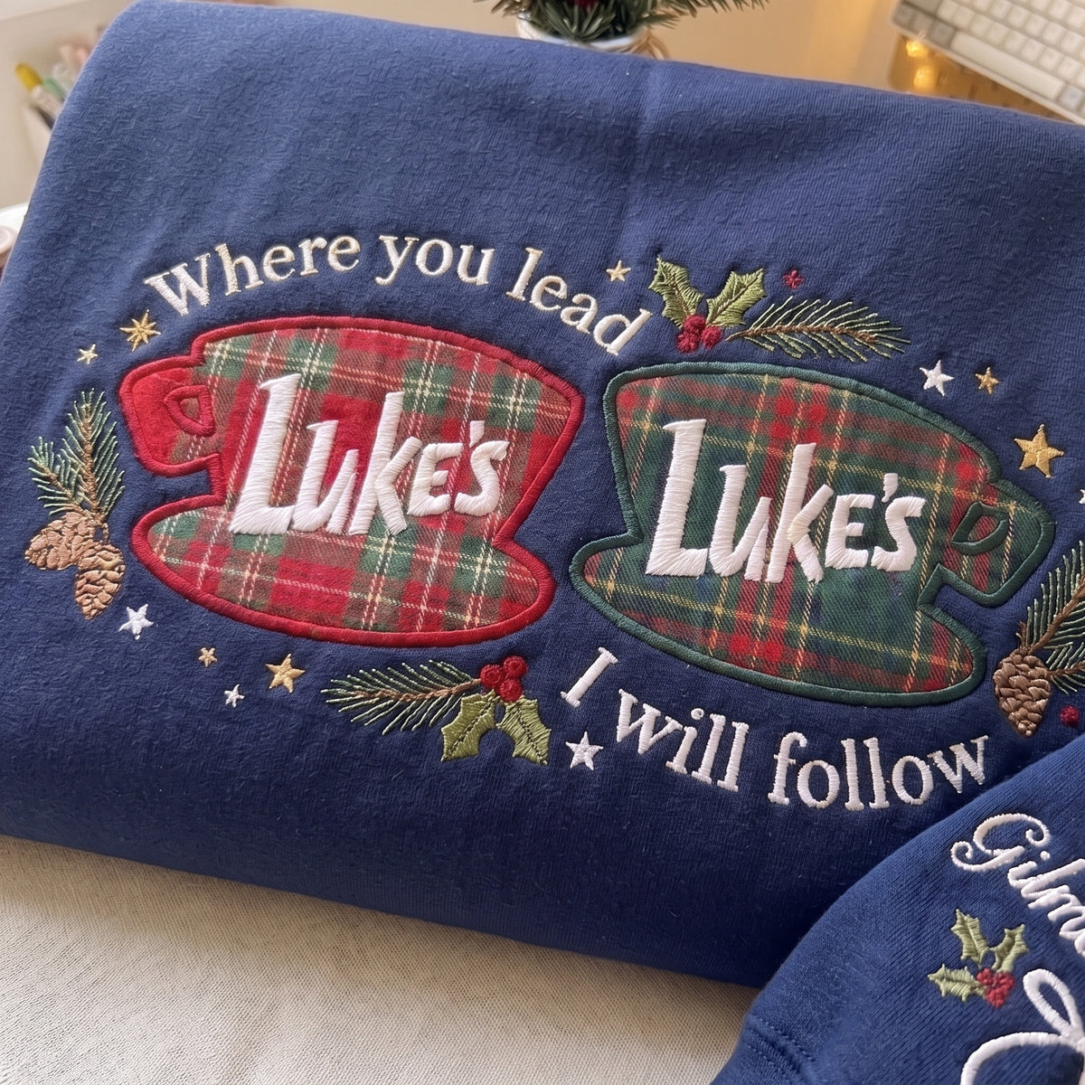 Where you lead I will Follow Christmas Appliqué Embroidered Sweatshirt