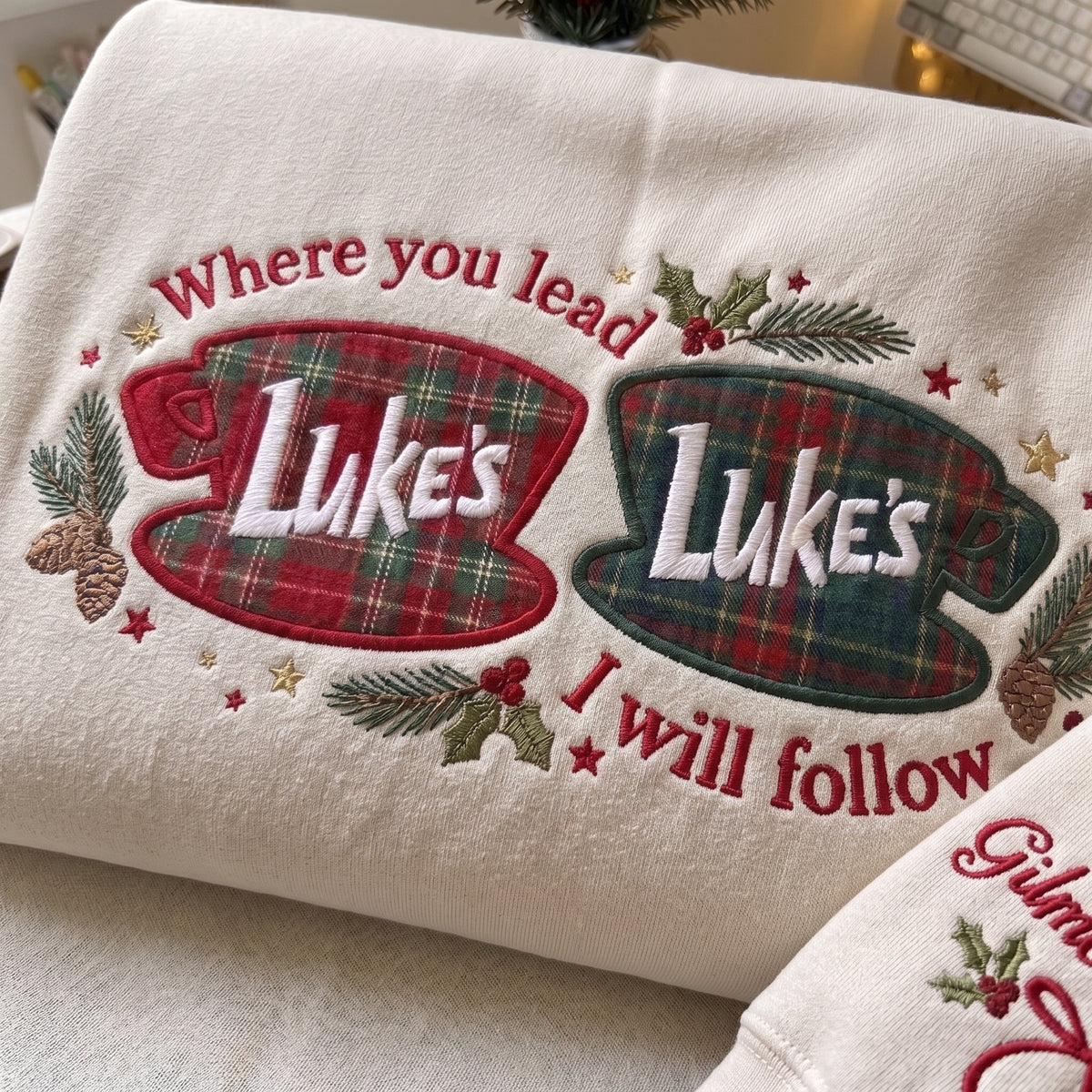 Where you lead I will Follow Christmas Appliqué Embroidered Sweatshirt