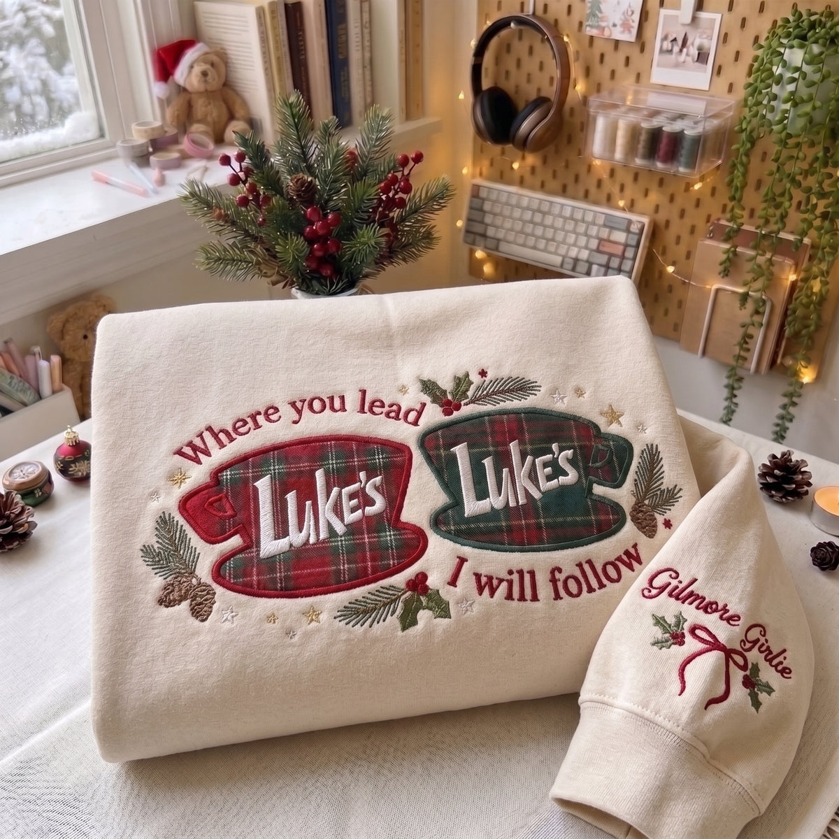 Where you lead I will Follow Christmas Appliqué Embroidered Sweatshirt