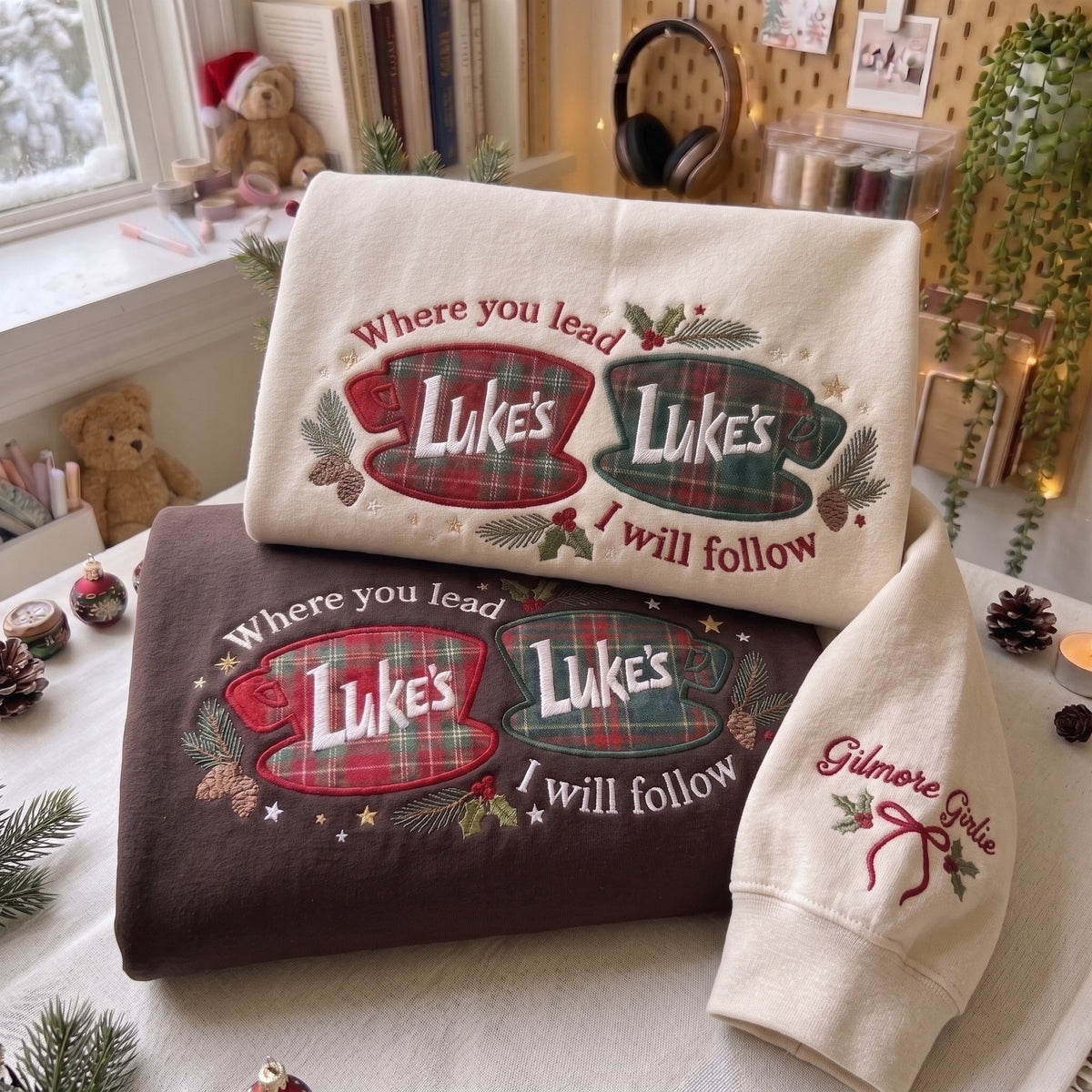 Where you lead I will Follow Christmas Appliqué Embroidered Sweatshirt