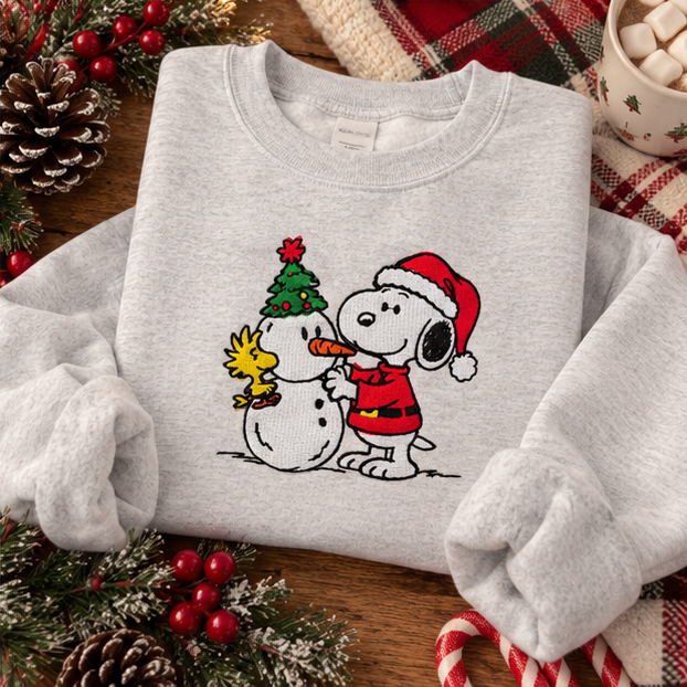 Snowman Holiday Dog Embroidered Sweatshirt