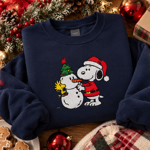 Snowman Holiday Dog Embroidered Sweatshirt
